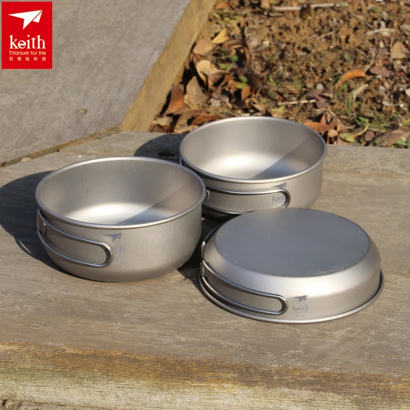 Camping Cooking And Eating - Keith 3PCS Titanium Cookware Pans Bowls