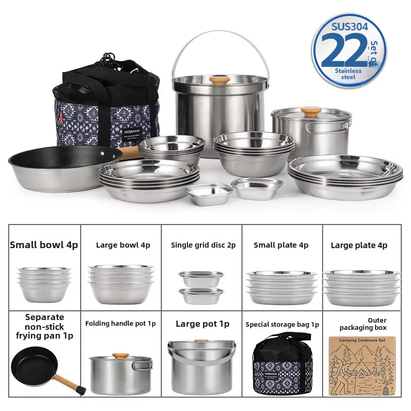 Camping Cooking Set With Bag - NOBANA najnowszy zestaw garnków ze stali